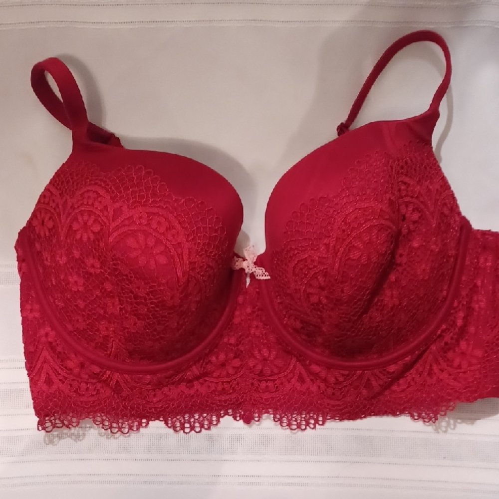 NWOT Lined Demi Elegant Red Lace Bra